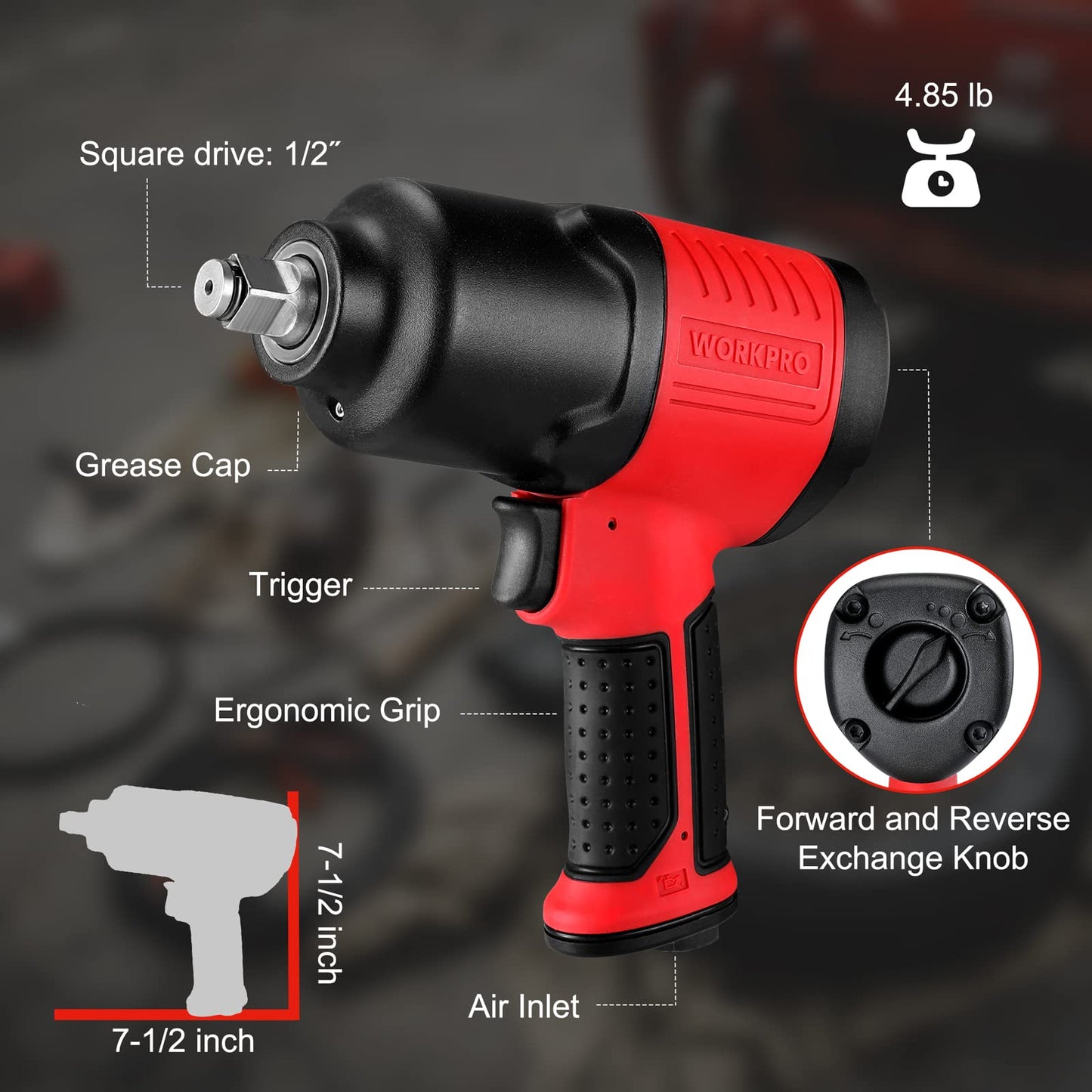 WORKPRO 450-Piece Mechanics Tool Set 1/2" Drive Air Impact Wrench