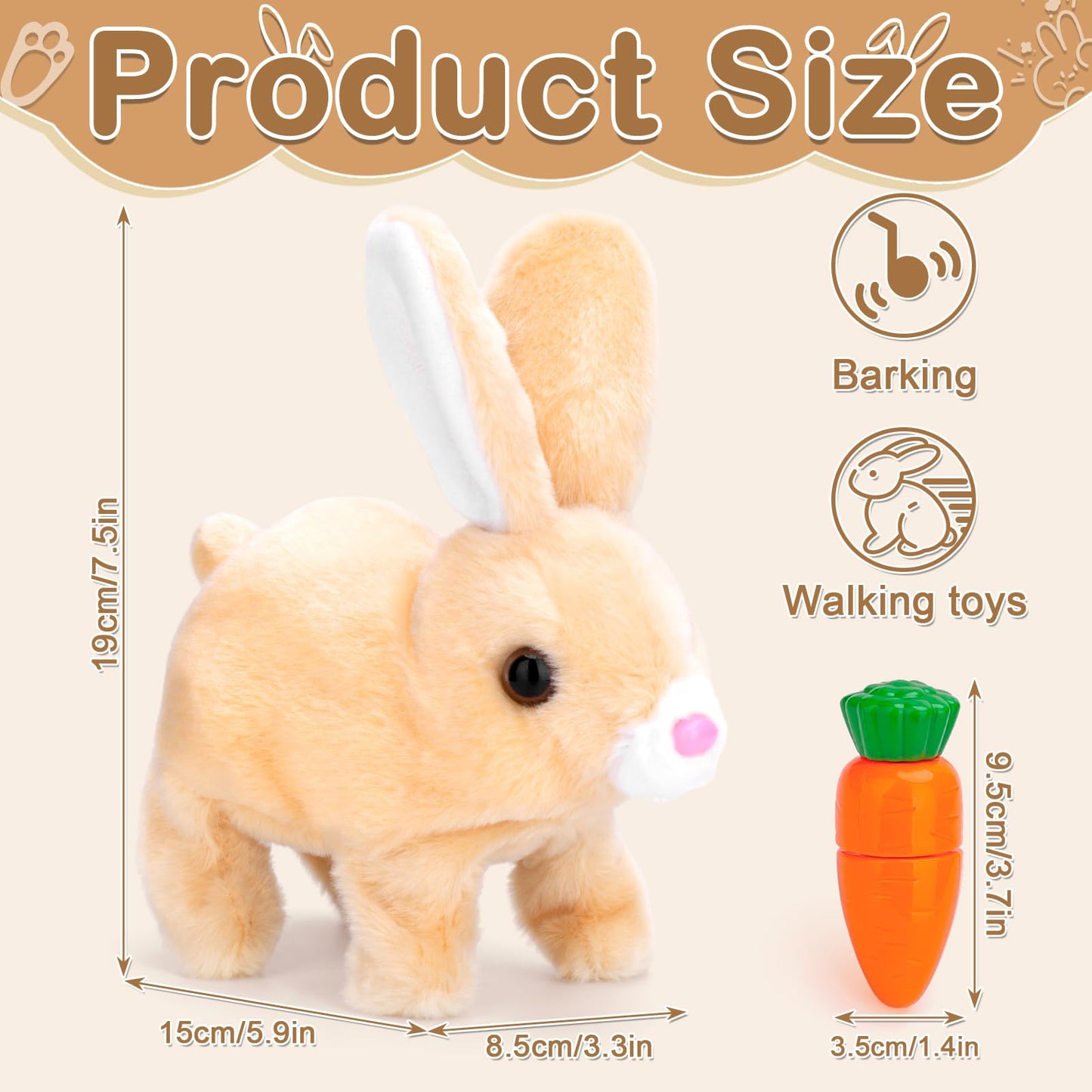 Hopping Bunny Toy, Easter Bunny Stuffed Animal Interactive Electronic Plush with Sounds and Movements, Animated Walking Wiggle Ears Twitch Nose, Easter Gifts for Kids Toddlers Boys Girls (brown)