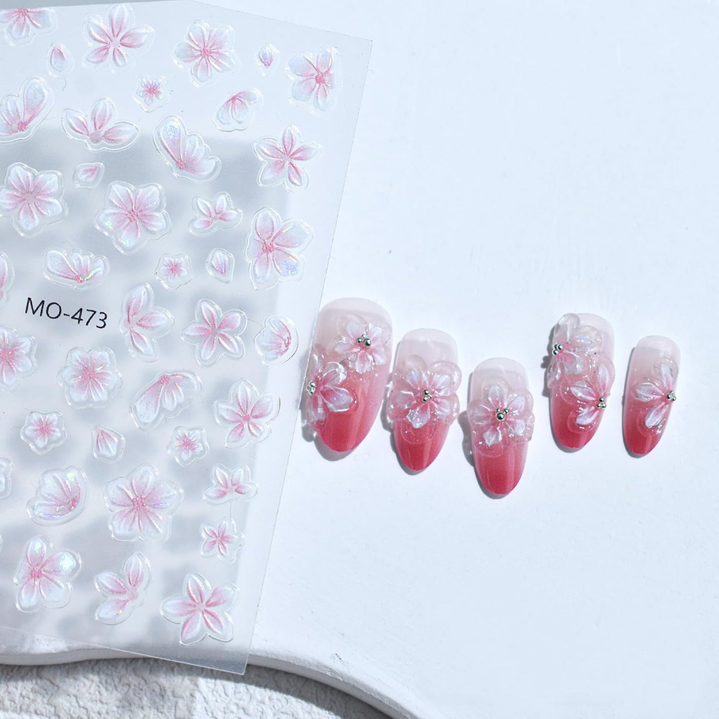 3 Sheets Flowers Nail Art Stickers Decals 5D Embossed Self-Adhesive Nail Decals White Pink Brown Floral Designs Spring Summer Supplies for Acrylic Nails DIY Women Manicure Decoration Accessories