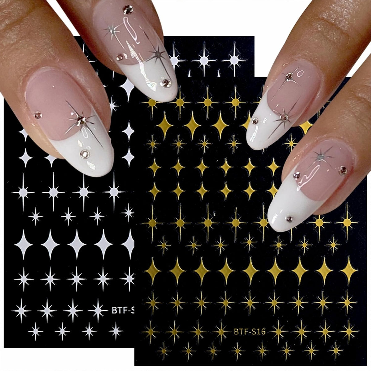 12 Sheets Star Nail Stickers for Nail Art 3D Self Adhesive Nail Decals Black White Silver Gold Star Nail Art Stickers Shiny Nail Design Stars Nail Supplies for Women Acrylic Manicure DIY Decoration