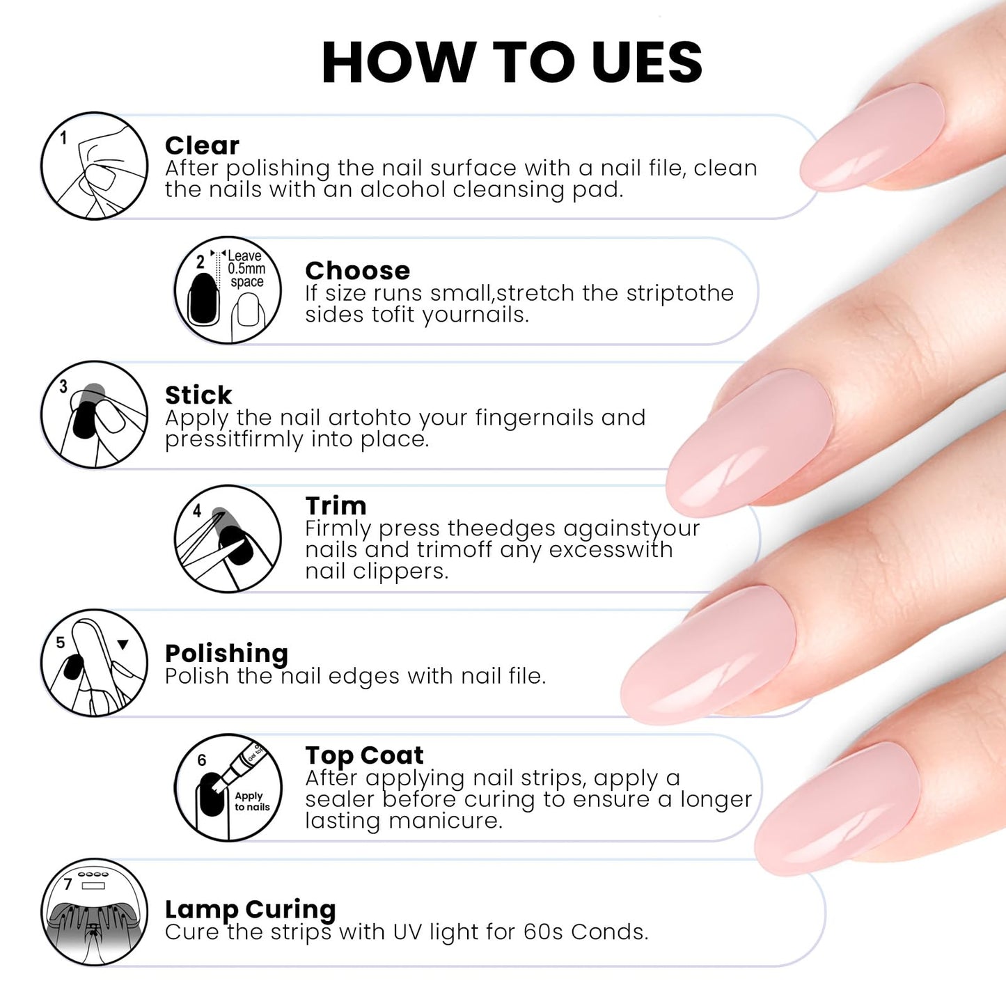 Oauee Semi Cured Gel Nail Strips | Built-In Gel Top Coat | UV Light Required | Salon Quality, Easy Application And Removal (Black Sparkle)
