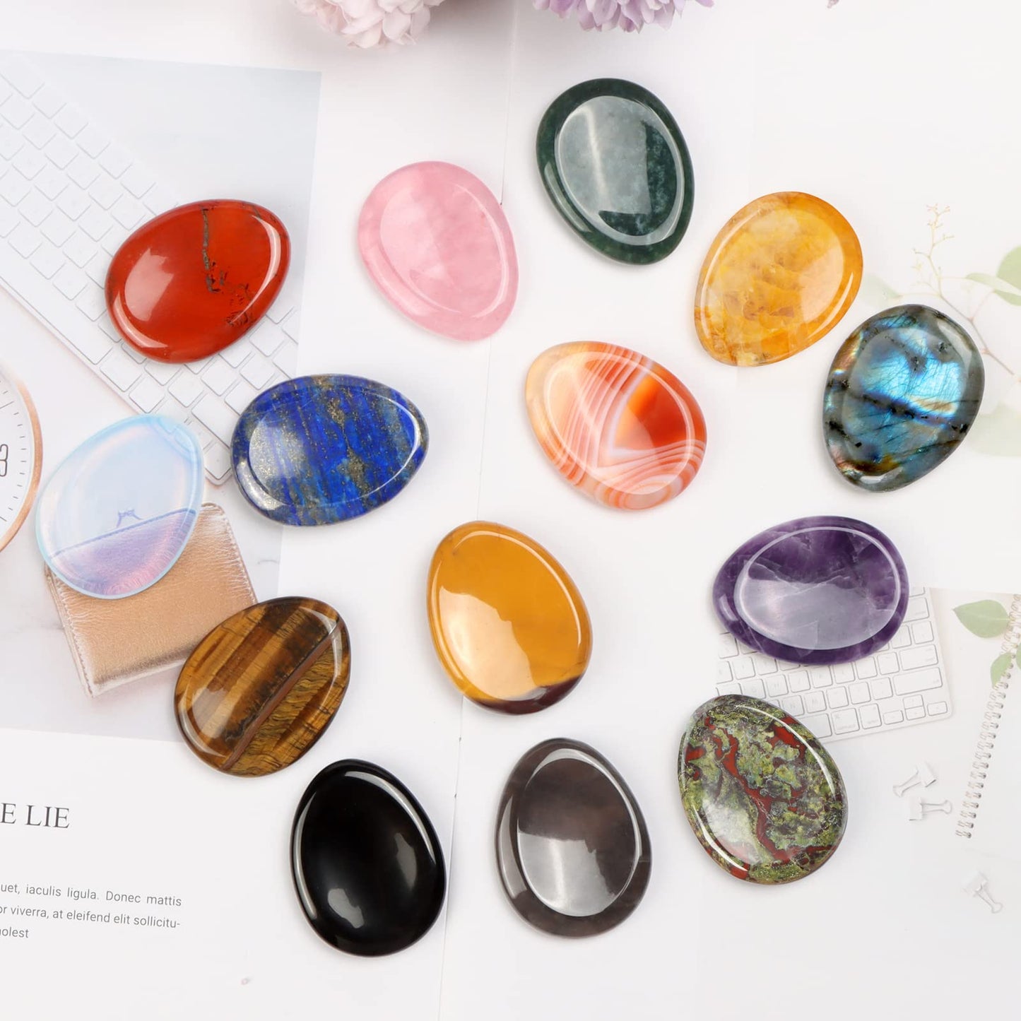 Artistone 1.5" Amethyst Moss Agate Crystal Thumb Worry Stone for Anxiety Chakra Crystals Palm Pocket Stone Healing Crystal for Stress, Meditation Reiki, Calming Stone Gifts