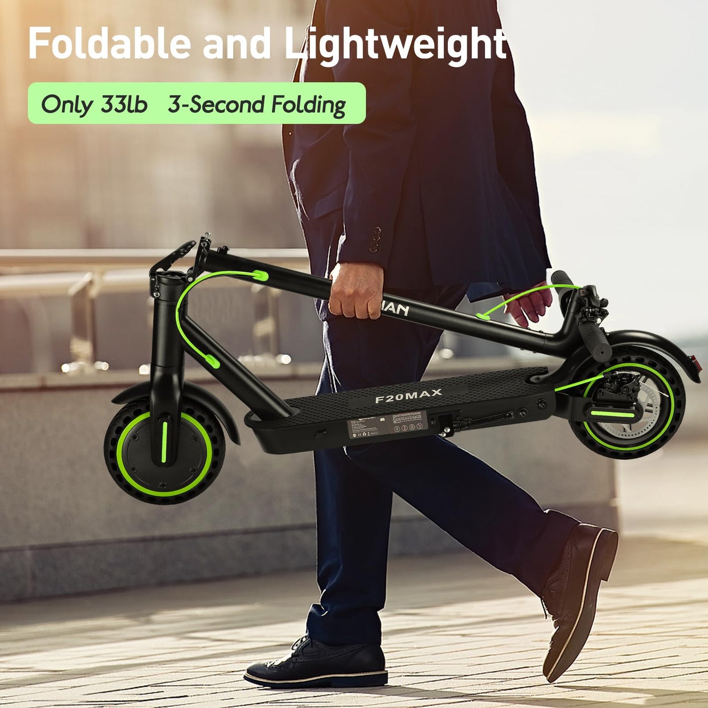 Electric Scooter Adults,Folding E Scooter with 350/500W Motor 19 Mph 18 Miles Range,8.5" Solid Tires Folding Commuting Motorized Kick Scooter (350W 19MPH 7.8AH 18 Miles Dual Rear Suspension - Green)