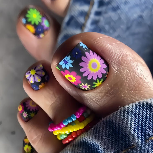 FIEONCIY Press on Toenails with Designs Acrylic Fake Nails for Toe Artificial False Nails with Charms Glue on Toe Nails for Spring Summer Stick on Toenails for Women Girls(Y145)