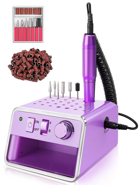 Subay Nail Drill Machine Electric File, Portable for Acrylic Gel Dip Powder Nails, Nail Drill Kit for Manicure Pedicure, Nail Set with Everything, Rose Pink (Purple)