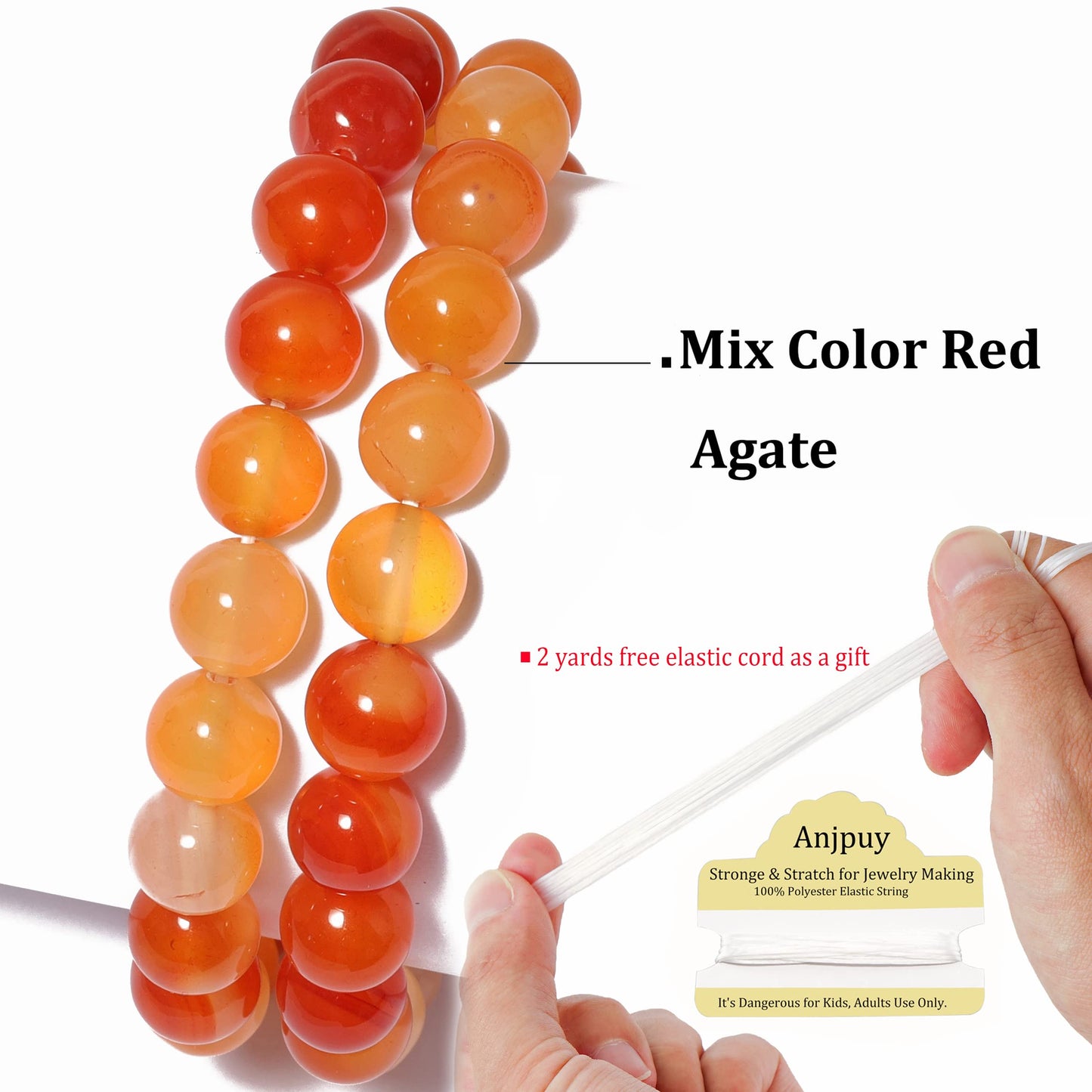 10mm Natural Orange Agate Round Bead - 35PCS Bulk Gemstone Beads for Jewelry Making, DIY Bracelets, Necklaces - Includes Crystal Stretch Cord - Beads for Crafting Gifts
