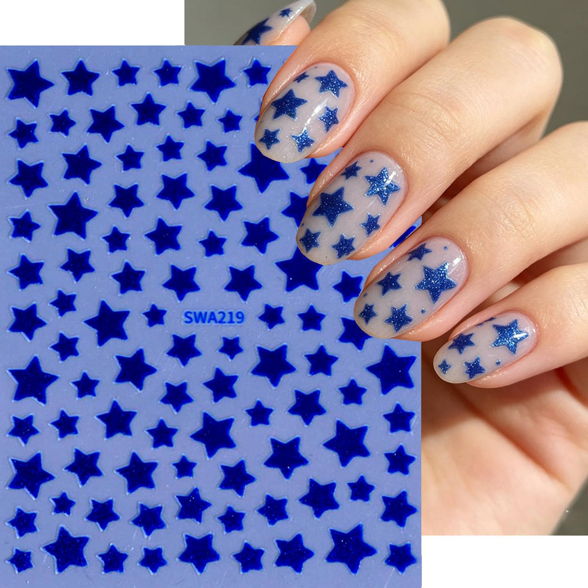 6 Sheets 3D Star Nail Stickers for Nail Art - Self-Adhesive Red Blue White Star Nail Decals, Patriotic 4th of July Independence Day Nail Supplies Sticker for Women DIY Manicure Decor Nails Accessories