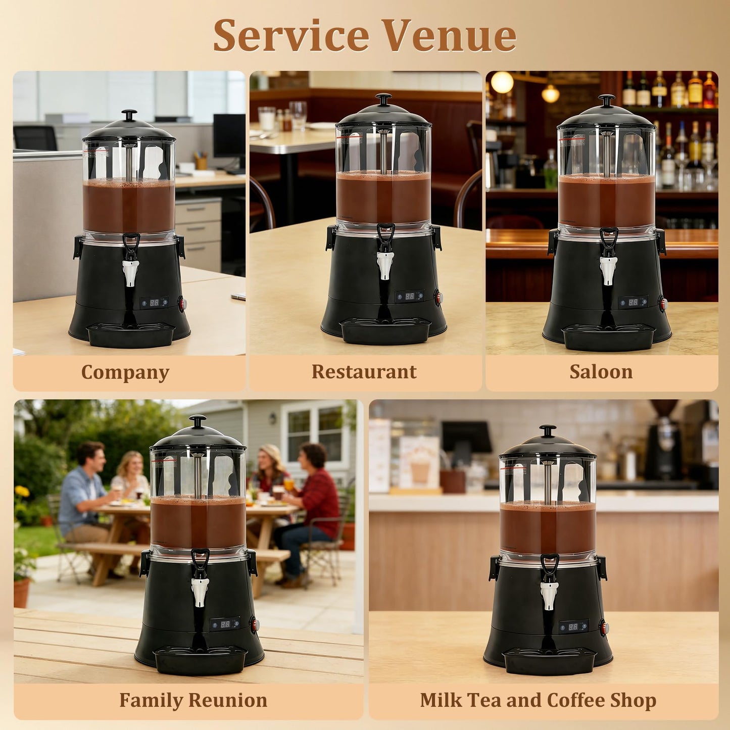 Anrain 10L/2.6Gal Commercial Hot Chocolate Machine, 80 Cup Hot Drink Dispenser with 86-194°F Adjustable Temperature, Hot Chocolate Machine Maker for Cocoa, Milk, Coffee, Juice