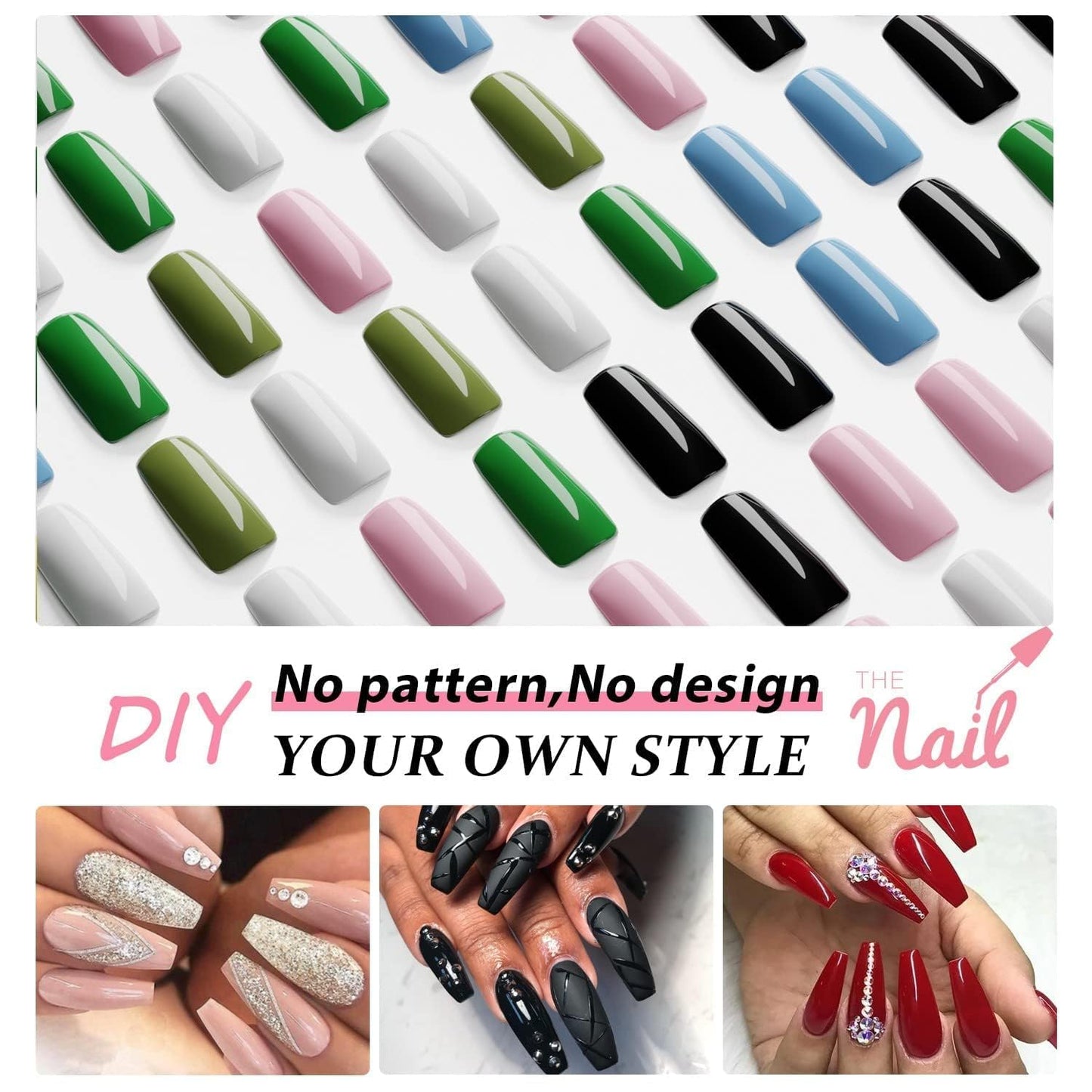 Baby Blue Press On Nails Medium Long Square, Xcreando Medium Coffin Nails Acrylic Press ons Glue on Nails Long Length, Solid Color Fake Nail for Women, Natural Thick Artificial Nail Stick on