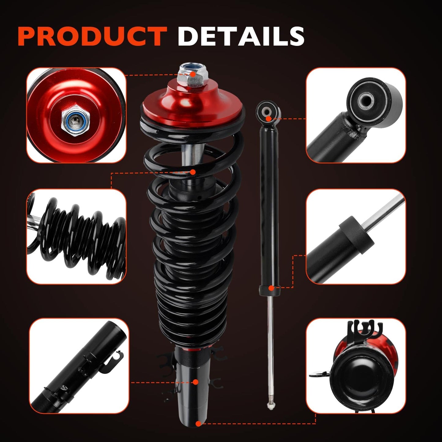 Front & Rear Coilover Suspension Kit, Height Adjustable Shocks & Struts Replacement for 1998-2005 Volkswagen Golf Mk4 Coilover 2WD Only A4 – Complete Coilovers Assembly(Red)