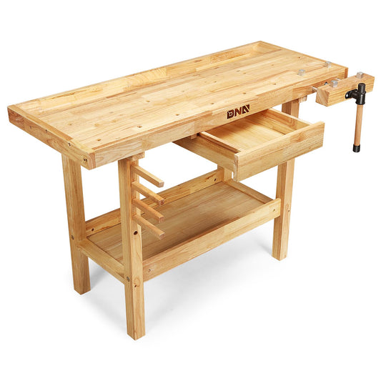 DNA Motoring Heavy Duty Wood Workbench, Wooden Workbench with Drawer for Workshop, Garage, W/Adjustable Handle, TOOLS-00520