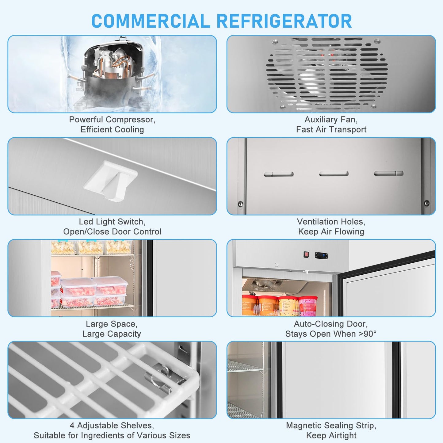 Commercial Freezer, 27"W Upright Freezer Stainless Steel, 20 Cu Ft Commercial Standup Freezer with 4 Adjustable Shelves, Self-Closing Reach-in Cooling Single Solid Door Freezer for Kitchen, Restaurant