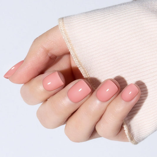 Modelones Extra Short Press on Nails, Peach Jelly Semi-Transparent Squoval Fake Nails, Reusable Nail Kit with Nail Glue Adhesive Tabs Mini Nail File, Nails Press Ons 32Pcs 16 Sizes, Women Girl Gift