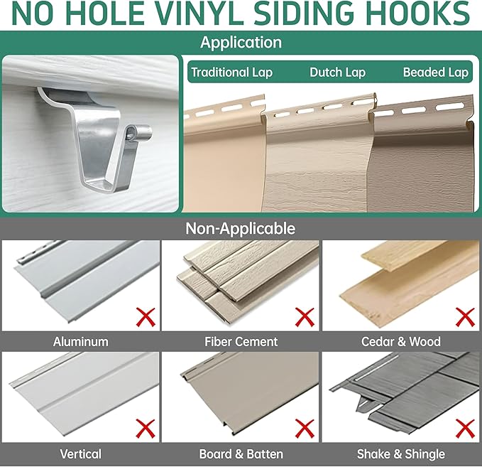 Vinyl Siding Hooks, (30 Pack) Heavy Duty Stainless Steel Siding Clips, No Drill No-Hole Needed Outdoor Hooks for Hanging Lights Wreath Hangers Plant Things on Patio Porch Decor