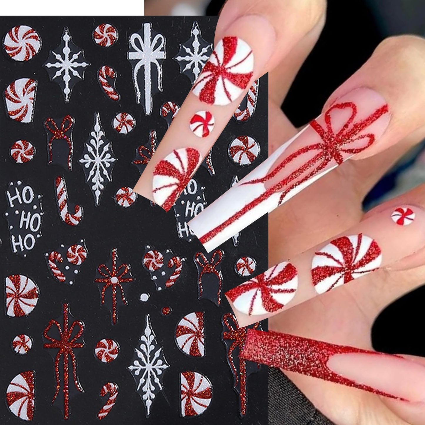 8 Sheets Red Christmas Nail Art Stickers Pink White Red Glitter Snowflake Nail Decals 3D Self-Adhesive Xmas Tree Winter Nail Design Gift Box Bow Nail Supplies Winter New Year Nail Decor for Women
