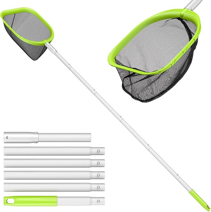 Mowend ãUpgradeã Pool Net Total Length 6 Feet, Swimming Pool Skimmer Net with 6 Section Telescopic Aluminum Pole for Fast Cleaning Ponds, Hot Tub, and Spas, Pool Cleaner Supplies and Accessories