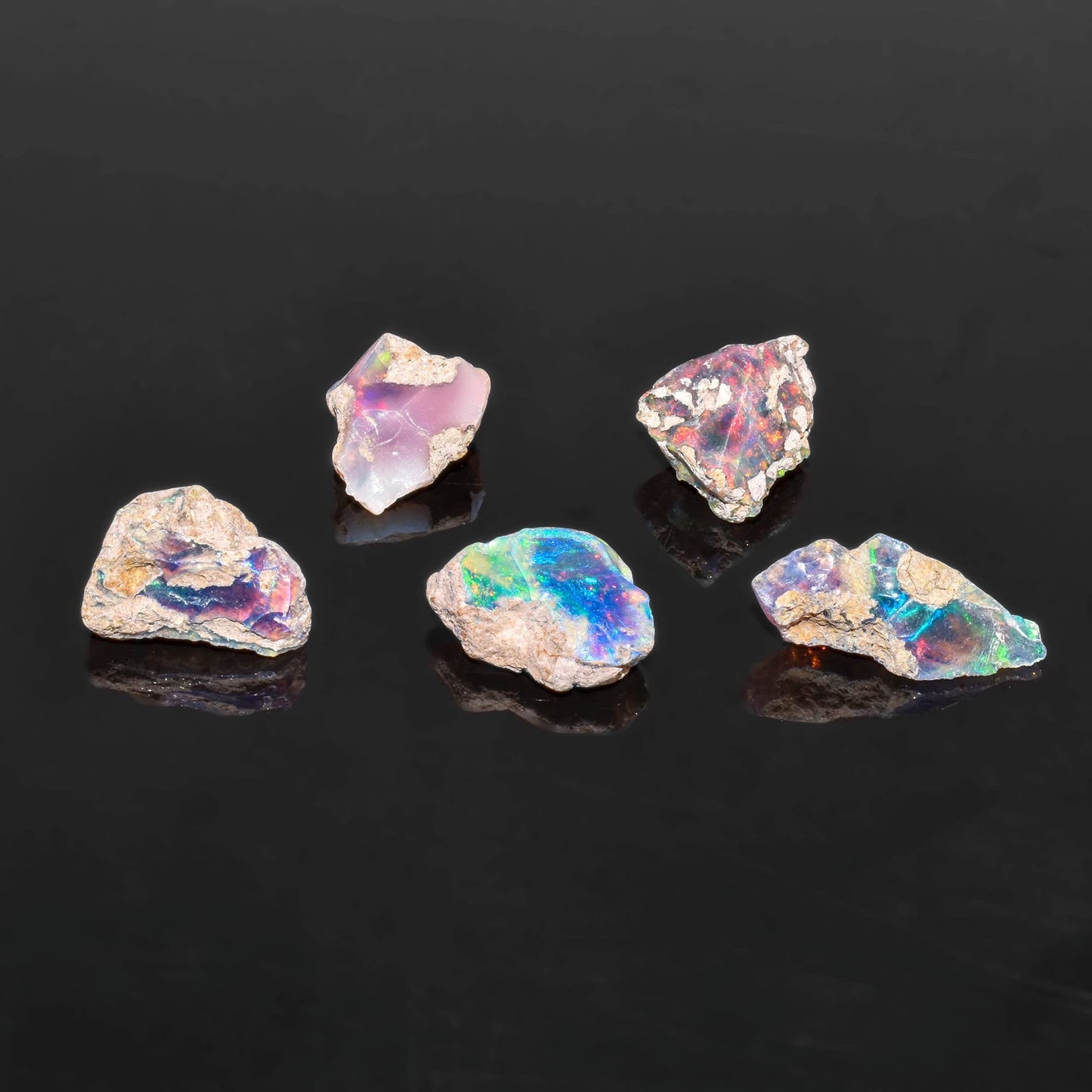 QNAVIC 5pcs, Raw Ultra Fire Black Ethiopian Opal Rough Stone, Natural Opal Rock Crystals Gemstone, Jewelry Making Supplies, Chakra Healing Stone, Birthday Gift, Crafts & DIY, Wire Wrapping Crystals