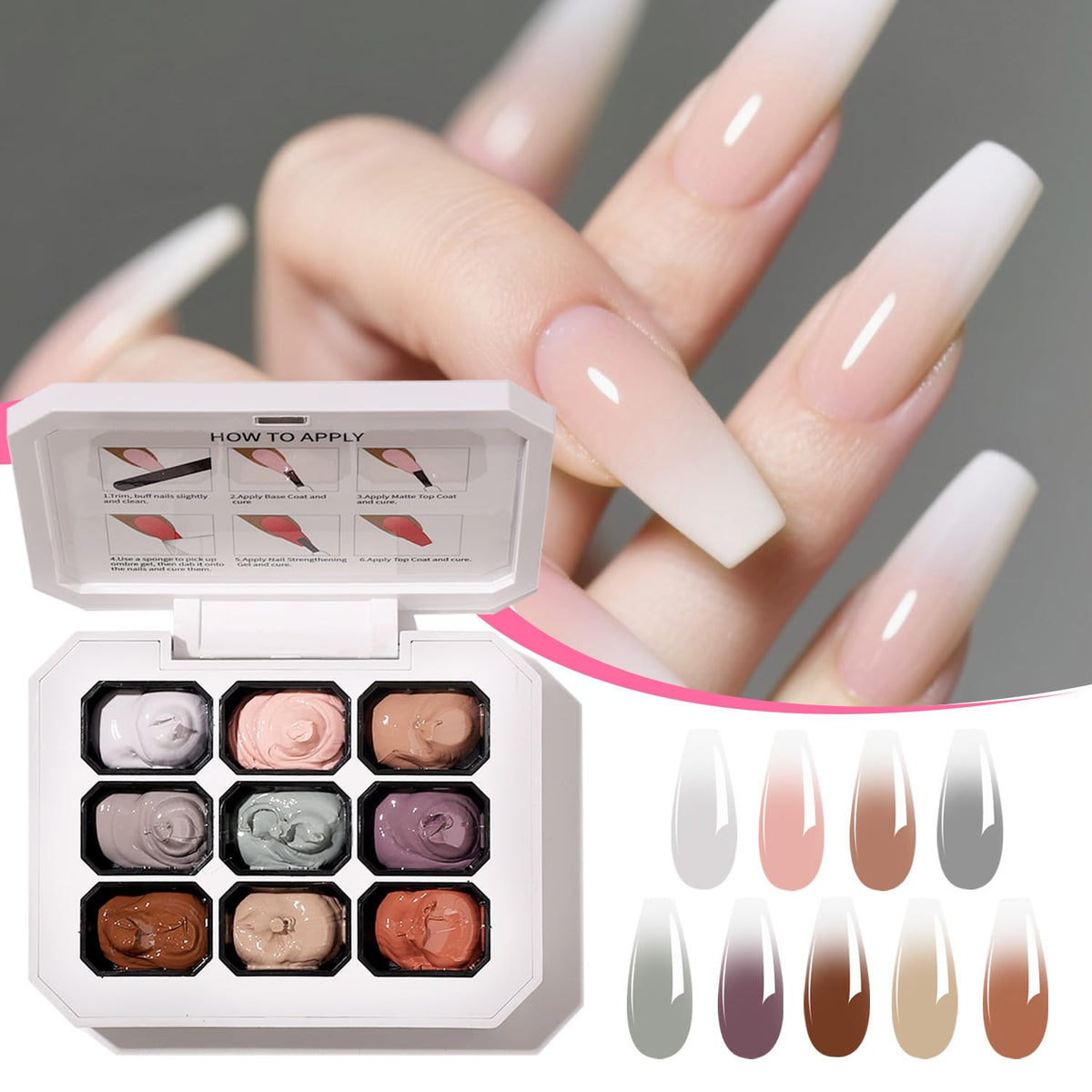 AOBOO Ombre Gel Nail Polish Nail Sponges for Ombres 9 Series Colorful Blush Effect Pat Painting Gradient Blooming Gel for Ombre Nails Multistyle French Manicure Nail Art DIY Home (A2, 1)