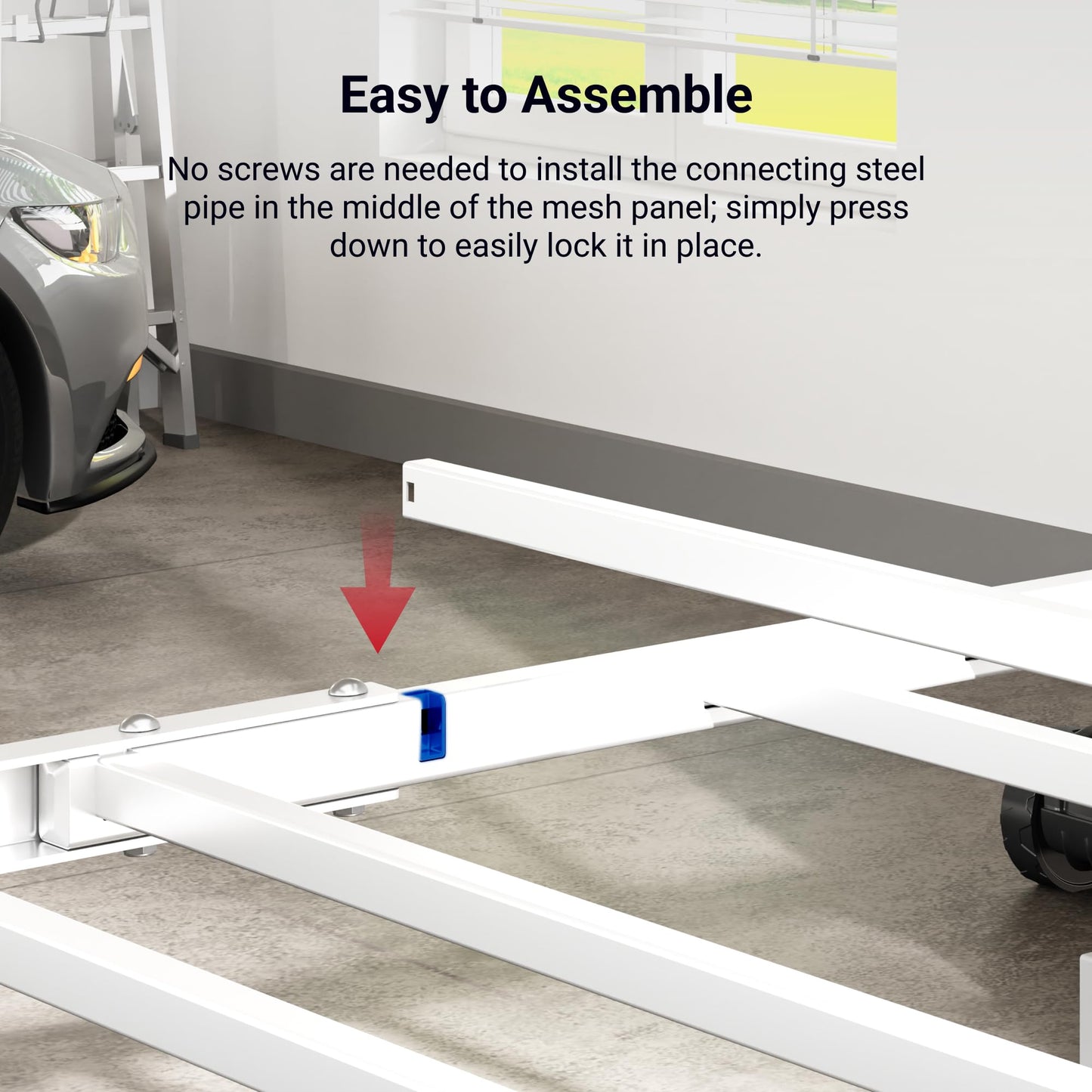 FLEXIMOUNTS 4x8 Overhead Garage Storage Rack with 6 Hooks, Adjustable Storage Organization System, Heavy-Duty Metal Ceiling Racks, 22.6" -39.4" Ceiling Dropdown, Lite Series