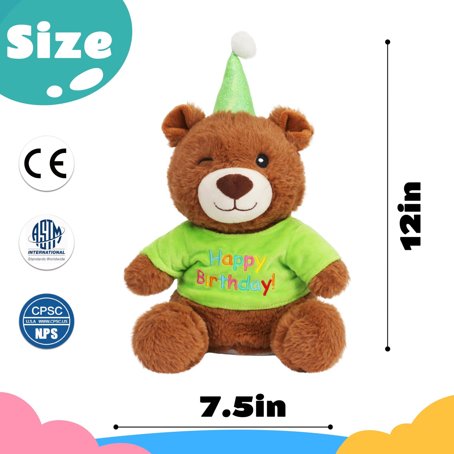 Cuteoy Happy Birthday Bear Musical Stuffed Animal Shaking Singing Dancing Plush Toy Electric Interactive Animated Plushies Gifts for Kids Girls Boys