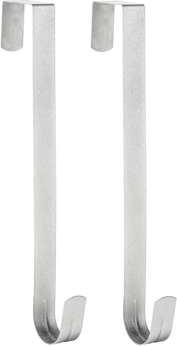 Wreath Hanger for Front Door, Slim Over The Door Hook, Easy to Use and Reusable Holiday Wreath Holder for Christmas, Thanksgiving, Halloween and Daily DÃ©cor (12" Silver, 2)