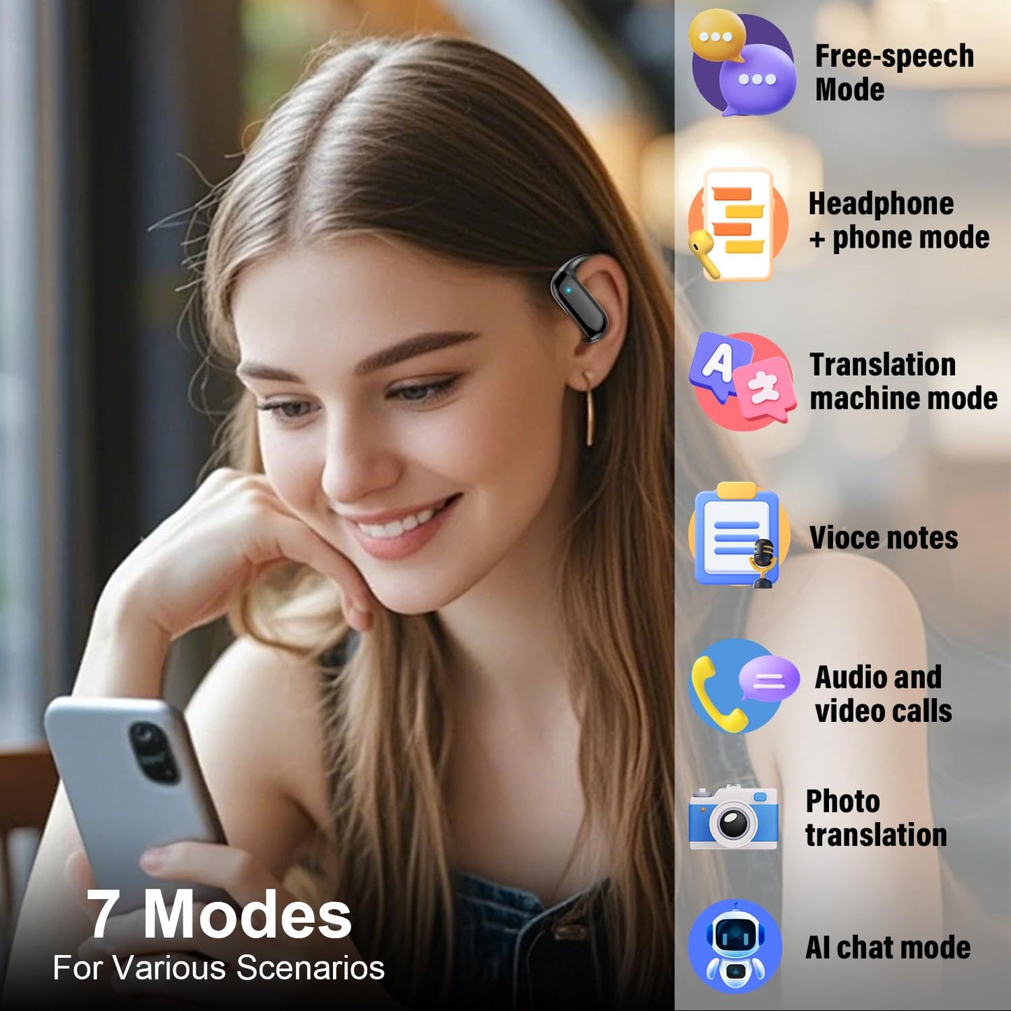 Ai Translation Earbuds Real Time,3-in-1 Buletooth 5.4 Translator Earbuds with 164 Languages/6 Translation Modes,No Subscription Required Translatior Headphones,32H Audifonos Traductores Inglés Español