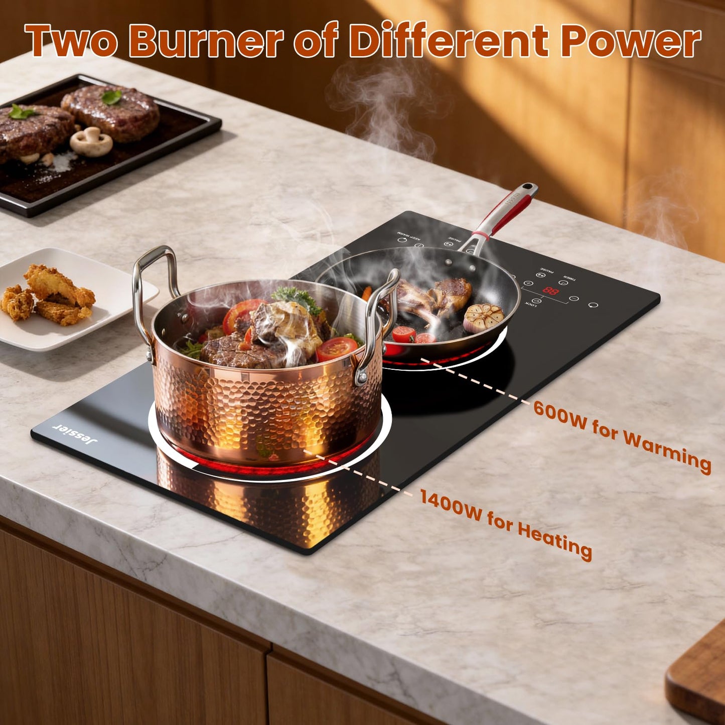 Jessier 2 Burner Electric Cooktop - 12 Inch Countertop & Built-in Electric Stove Top, 120V Plug in Electrical Cook Top, Timer, Safety Lock, Over-Temperature Protection, Sensor Touch Control