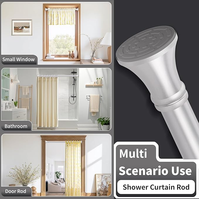 YNL Silver Shower Curtain Rod 36-68 Inch(3-5.67ft), No Slip No Drill Stainless Steel Spring Tension Curtain Rod, No Rust Shower Rod Adjustable For Bathroom closet