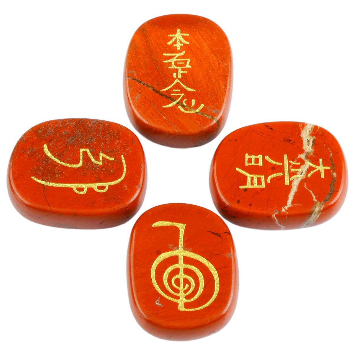 rockcloud Healing Crystal Red Jasper 4pcs Engraved Chakra Stones Palm Stone Reiki Balancing