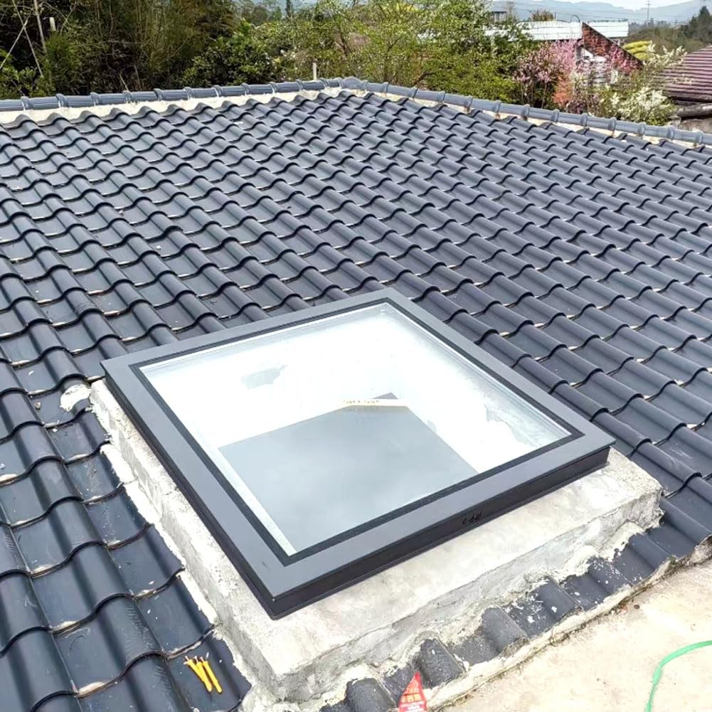 Skylights & Roof Windows;Skylight Window - Square/Rectangle;Roof Skylights;Manual Ventilation Partition Mounted Skylight,Aluminium Alloy + Double Glass Skylight (5 Size) (19.7"×19.7")