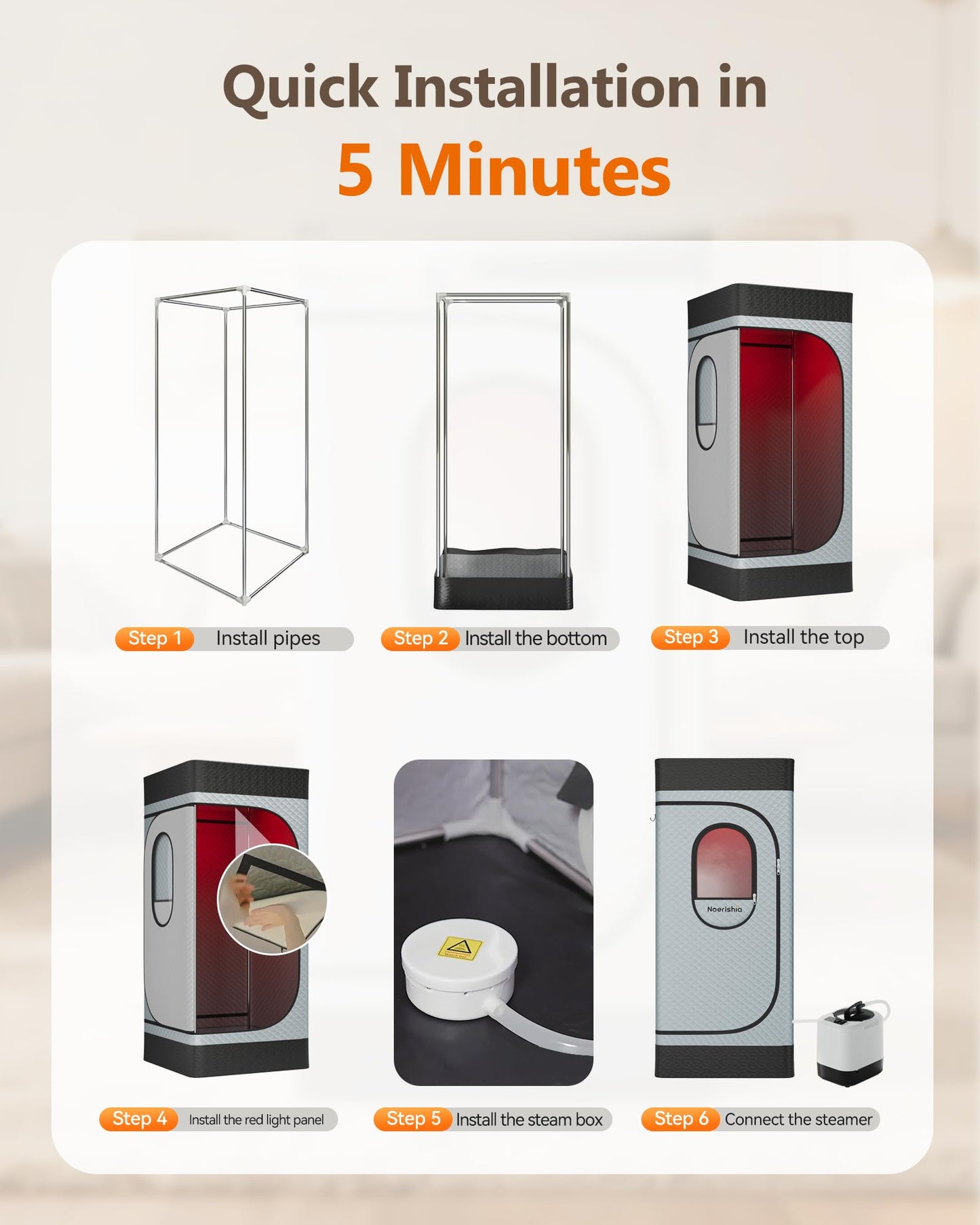 noerishia Portable Infrared Sauna Box for Home with 3L 1200W Steamer, Big Folding Chair, 99 Mins Timer, 9 Levels, Steam Sauna Tent with 660nm + 850nm Red Light Therapy, for Home Spa Detoxification