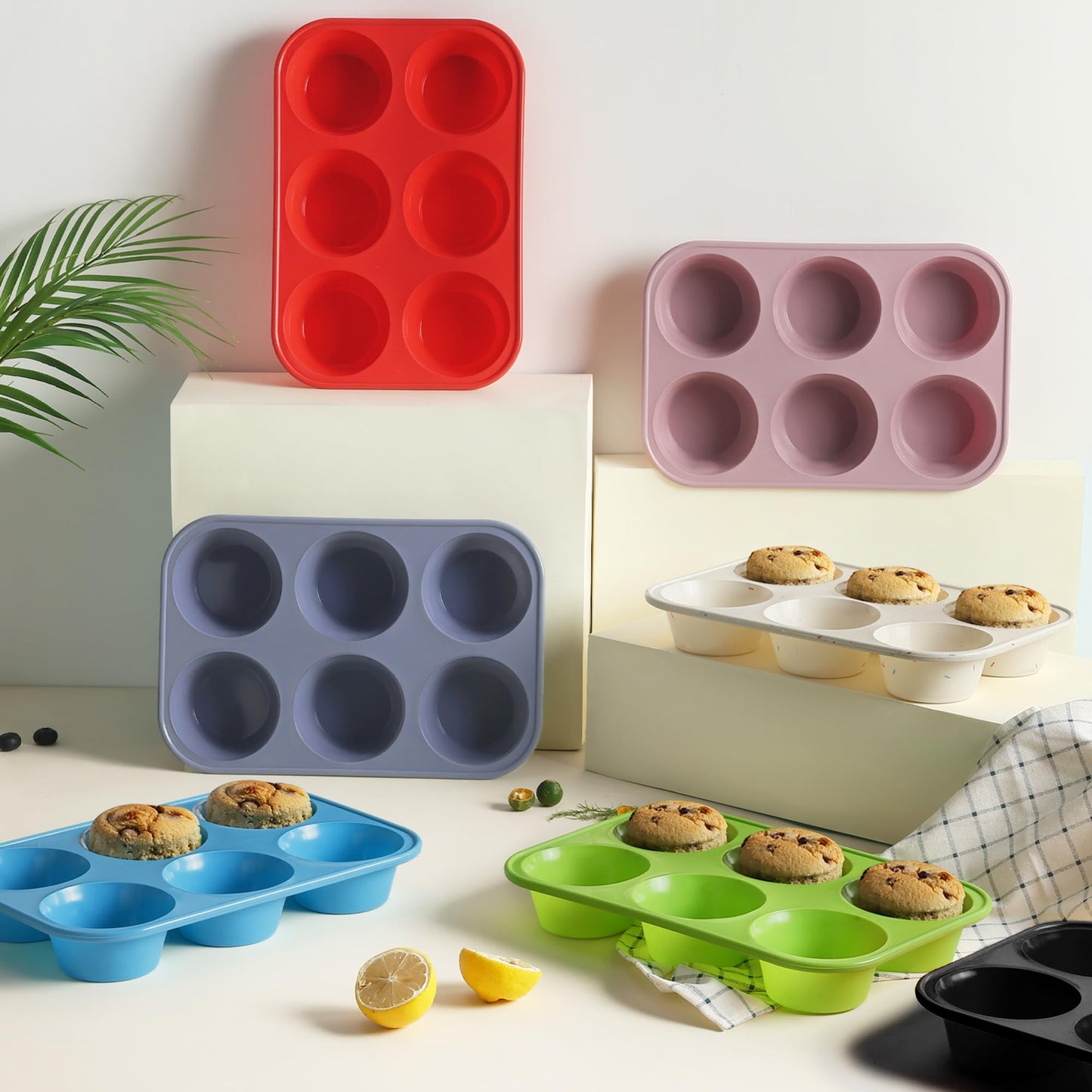 2 Pack 6 Cups Jumbo Muffin Pan with Metal Reinforced Frame Silicone Molds Cupcake Cake Baking Pans Oven Safe Silicone Molds Cookie Muffin Pan Tin Best Baking Sheets Non Toxic Clearance