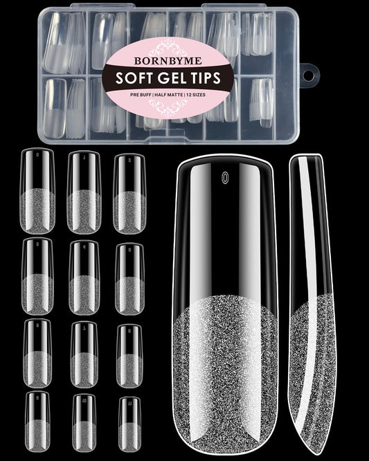 XXL Square Soft Gel Nail Tips, BORNBYME 120 PCS Half Matte False Nails Tips Nail Extenison Tips Gel Nail Tips Acrylic False Nail Tips