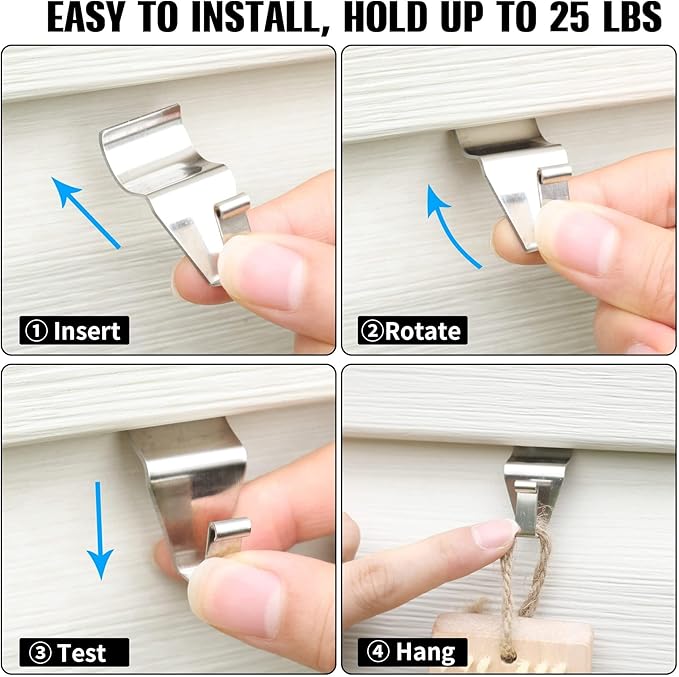 Aminigram Vinyl Siding Hooks for Hanging 12 Pack, Weatherproof-304 Stainless Steel Siding Clips, Siding Hooks for Hanging Outdoor Decorate Your Walls Vinyl Siding