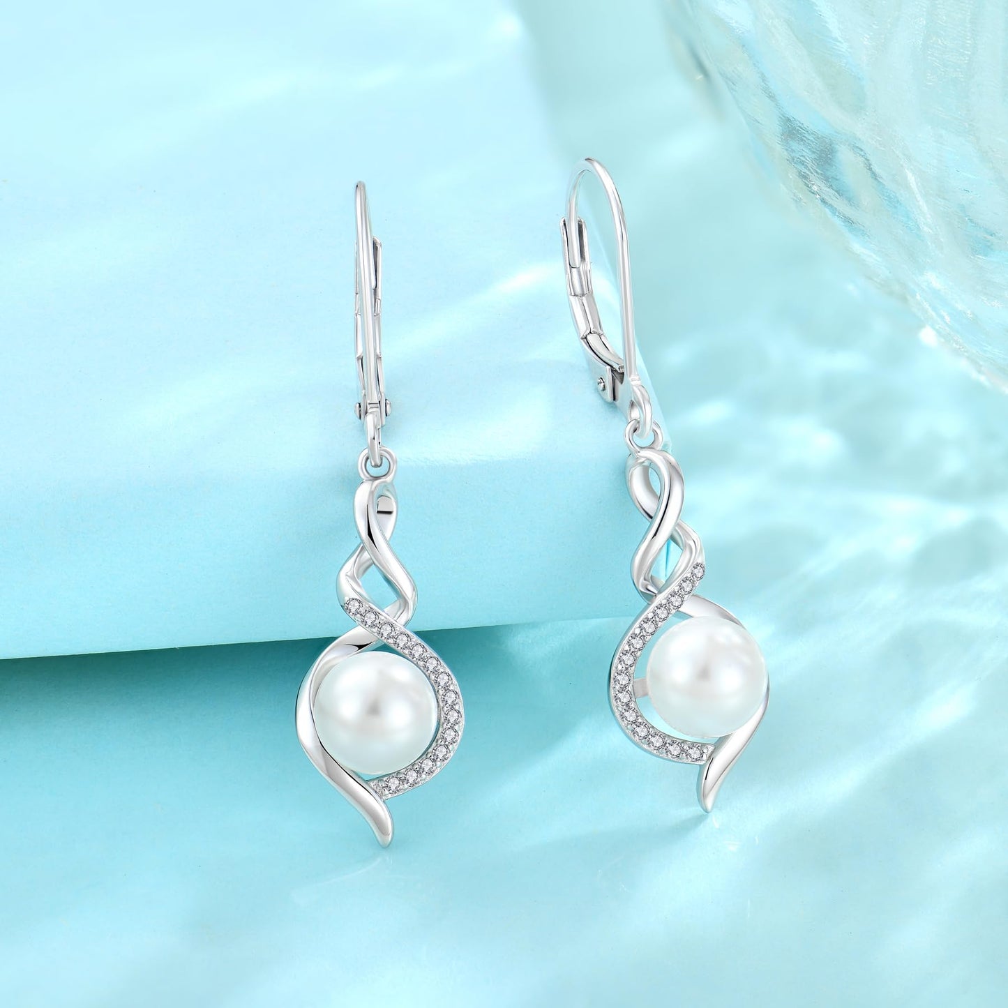Rocayi Pearl 925 Sterling Silver Infinity Earrings and Necklace Jewelry Set for Women