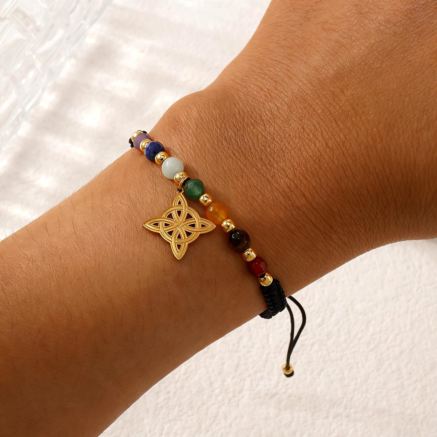 Winerbalaa 7 Chakra Witches Knot Bracelet for Women,Inspirational Healing Stone Beaded Black String Bracelets,Stress Relief Spiritual Inspirationa Gifts Jewelry Bracelets Sister Bestie Friendship