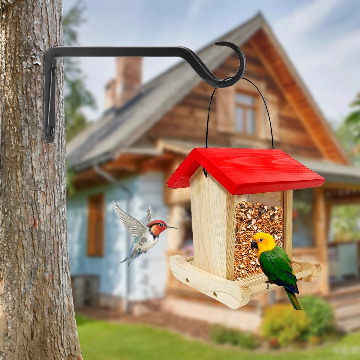 8 inch Plant Hanger, Sturdy Hanging Plant Bracket Outdoor, Hanging Plant Wall Hook Heavy Duty, for Hanging Bird Feeders, Planters, Lanterns, Wind Chimes, Indoor/Outdoor Use, Black, Set of 2