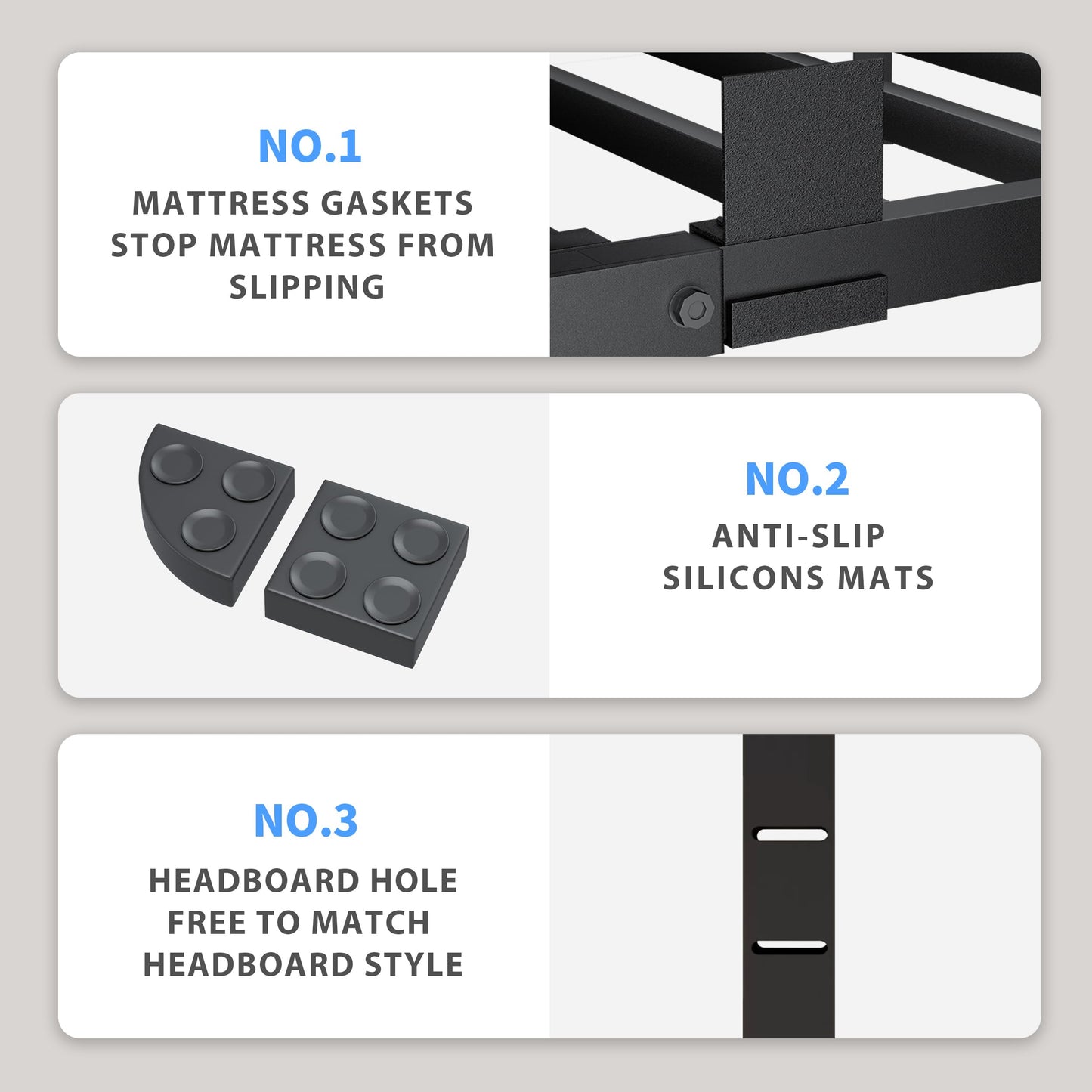 VIPSHOW 18 Inch Queen Bed Frame, 3500Lbs Heavy Duty Metal Platform with Round Corner Legs Mattress Slide Stopper, Steel Slat Support No Box Spring Needed, Noise Free, Non-Slip, Easy Assembly