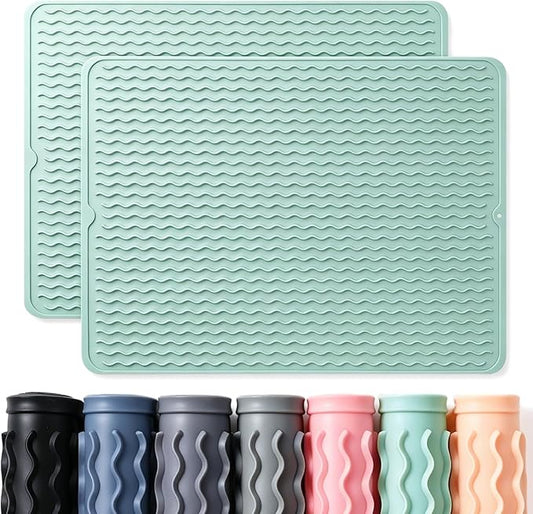 CAKETIME 2 Pack Silicone Dish Drying Mat for Kitchen Counter Baking Cooking Grilling Tools Coffee Must Haves Household Dining Finds Dryer Work Place Covers Rubber Rug Extra Large 24"x18" Green