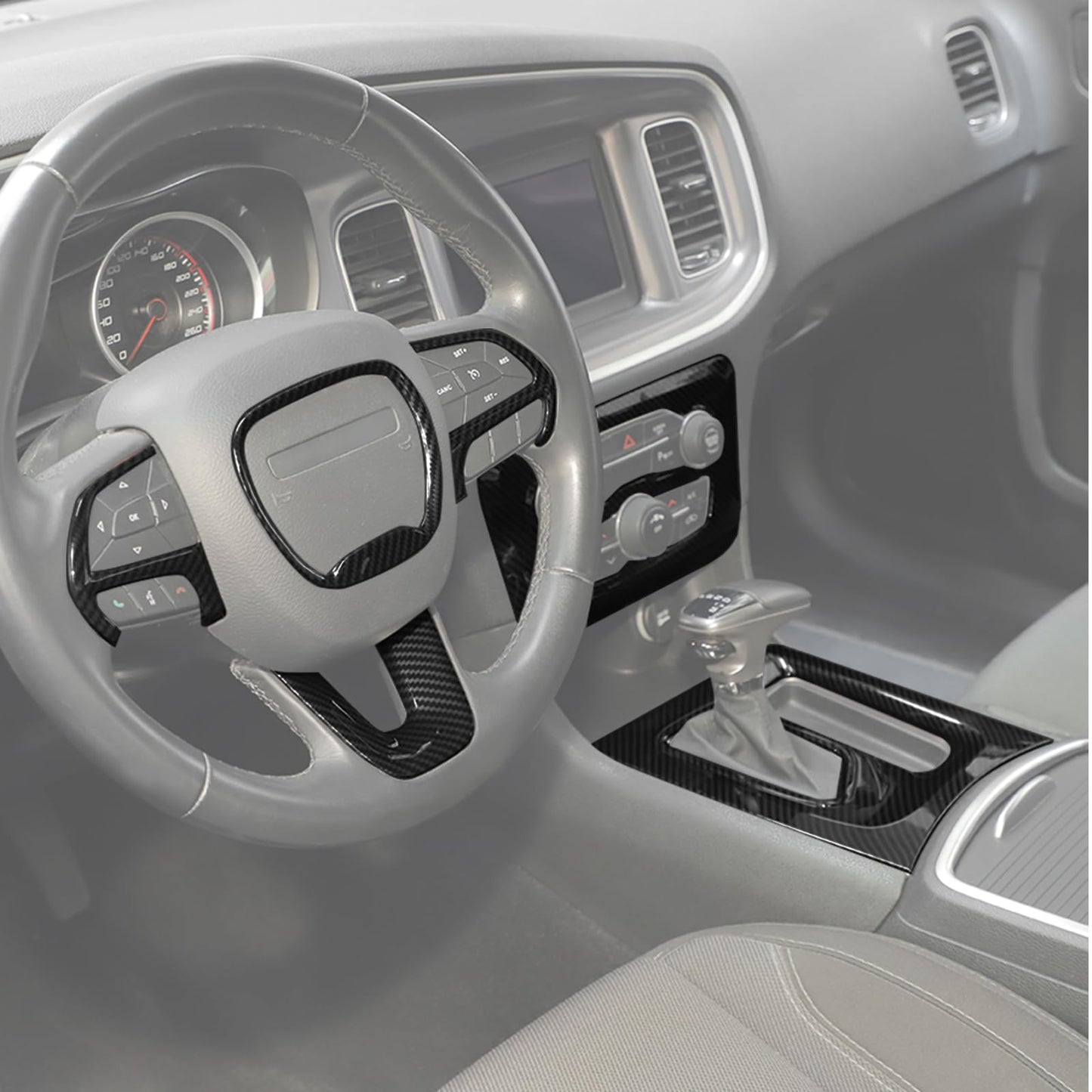 RT-TCZ Carbon Fiber Interior Trim Kit Cover Center Console Decoration Accessories for Dodge Charger 2015-2025,12PCS