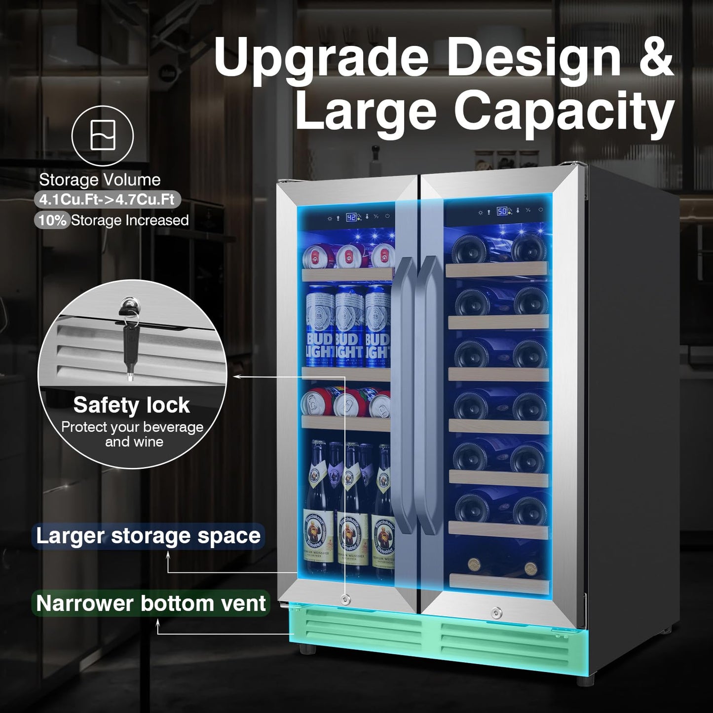 Velieta 24 Inch Upgraded Wine and Beverage Refrigerator– Dual Zone Beverage Cooler with Glass Door | Under Counter or Freestanding | Large Capacity, Advanced Cooling System & Carbon Purification