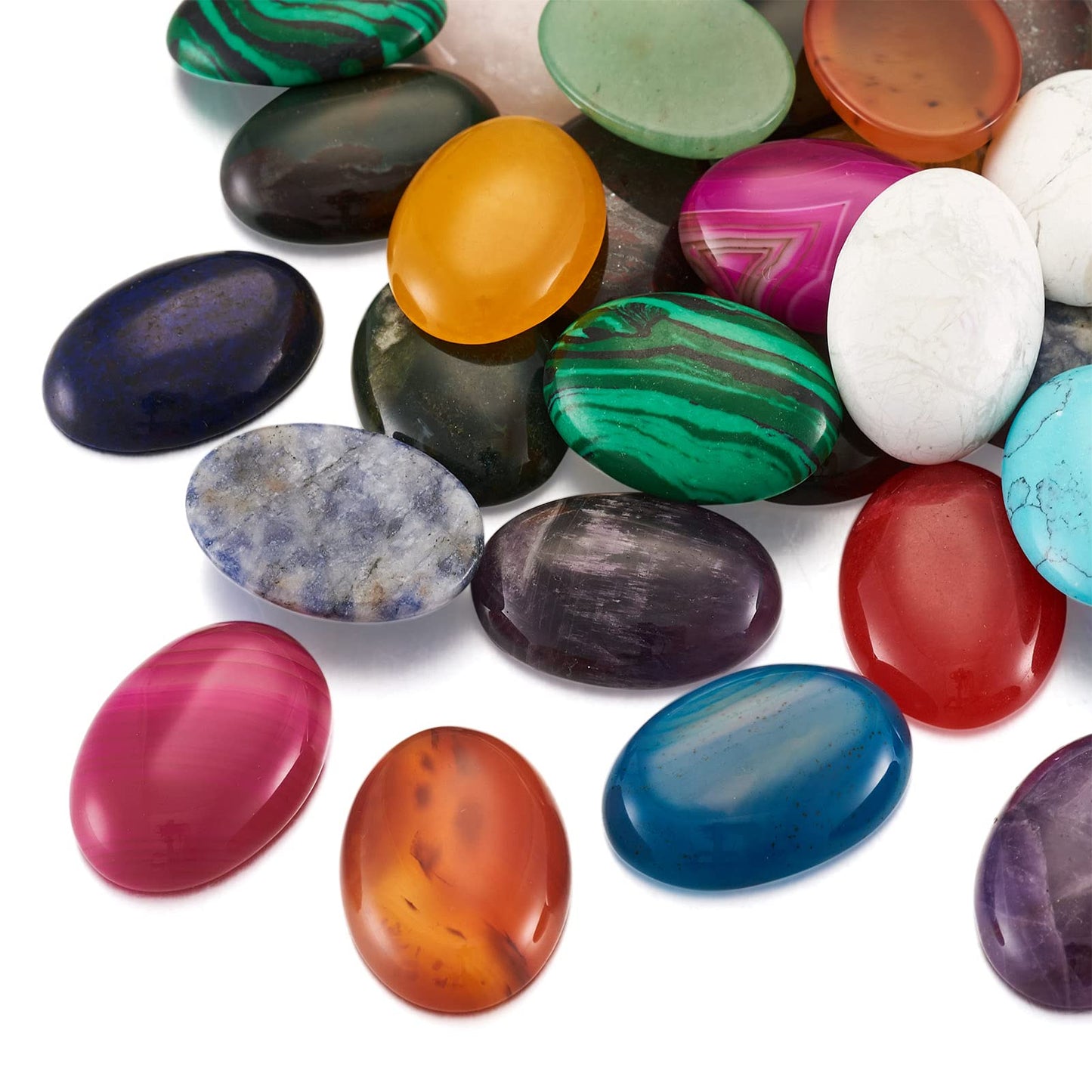 Beadthoven 36pcs 25mm Oval Cabochons Mix Natural Stone Cabochons Flatback Healing Chakra Crystal Stone Cabs Dome Cameo Cabochons for DIY Jewelry Making Rings Earrings Necklace Mosaic Tiles Crafts