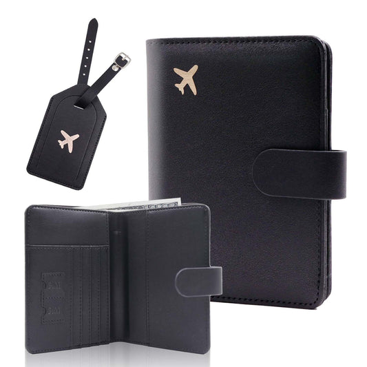 Melsbrinna Rfid Passport Holder for Travel women/Men Set Travel Suitcase Tag, Cute Passport Wallet Rfid Blocking Card Slots, Rfid Passport Cover/CaseTravel Wallet (new black)
