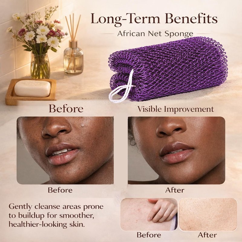 African Net Sponge Authentic, 3 Pieces African Exfoliating Net Sponge Body Back Scrubber Exfoliating Washcloth for Shower Bath for All Types (Black+Brown+Pink, 3 Pcs)