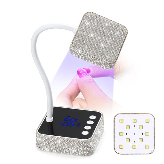 CHRISTINE SHELLY UV LED Nail Lamp, Mini UV Light for Gel Nails Polish, Rechargeable with 4 Timers, Nail Dryer, Quick Drying Cordless Goosenecks Home Nail Salon DIY Manicure (M9-White Diamond)