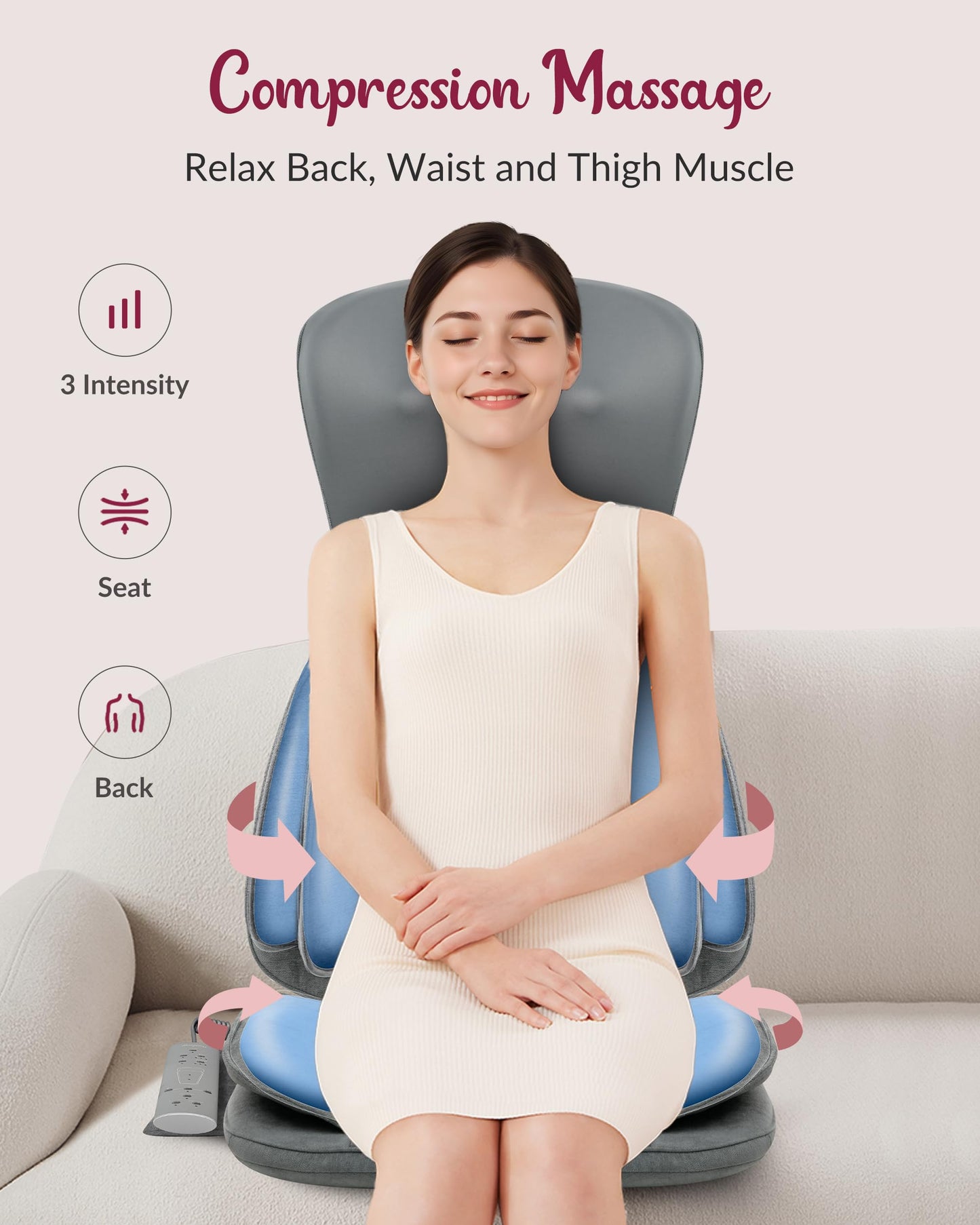 THERAZZAGGE Shiatsu Neck Back Massager with Heat, Massage Chair Full Body with Compression, Chair Massage Pad with Vibration, Seat Massager for Home, Office Chair Use