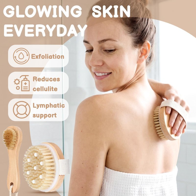 Geelin 8 Pcs Natural Loofah Exfoliating Body Scrubber Set Natural Sisal & Loofah Sponges Wooden Brushes for Dry Brushing Shower Scrubbing, Luffa Sponge to Clean Your Body and Back Deeply