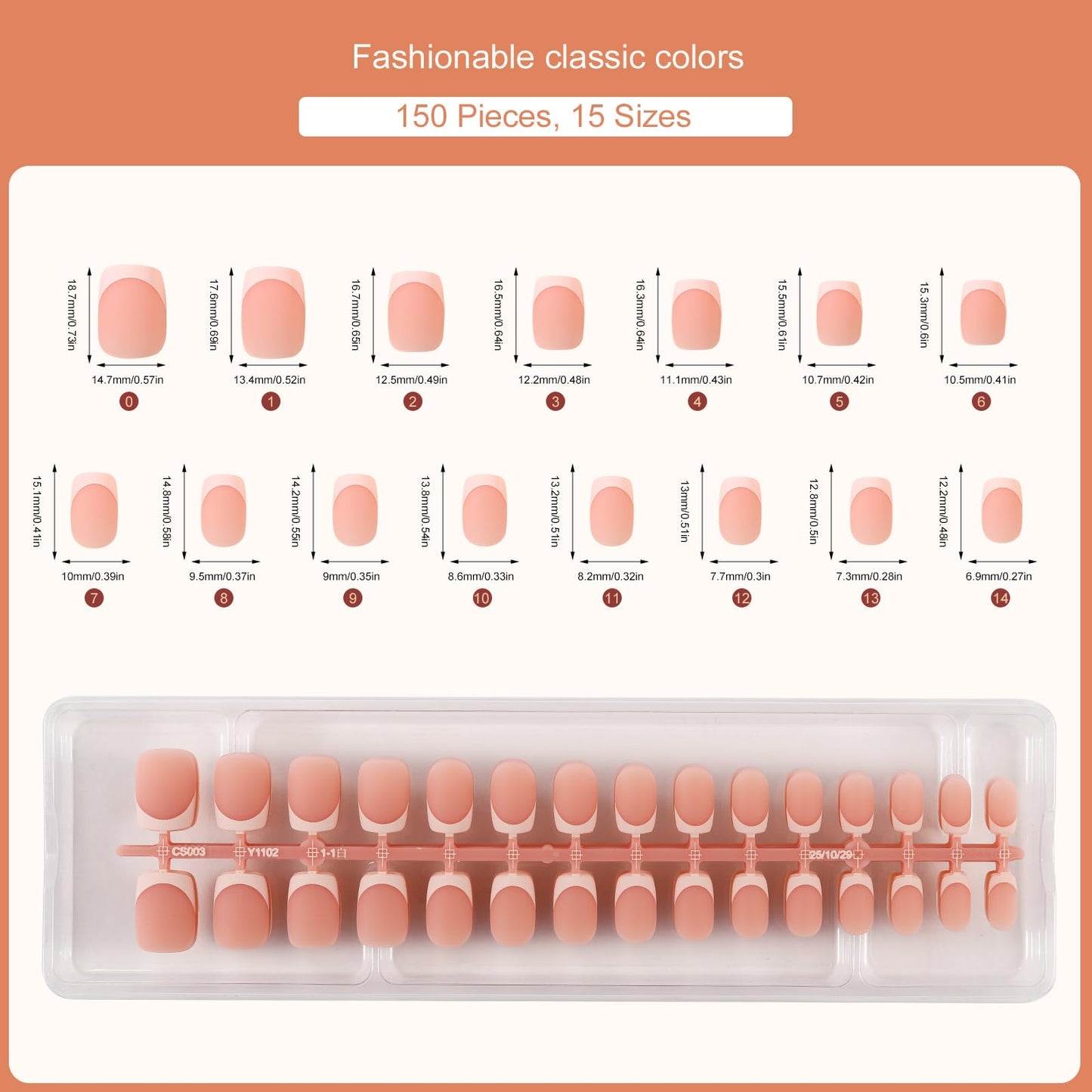 Jellyqueen French Gel Nail Tips 150Pcs Short Square French Tip Press on Nails No Need to File Tips Pre-lasting, Fake Nails for Nail Art DIY 15 Sizes for Women, DIY Salon Style (A18-02-06)