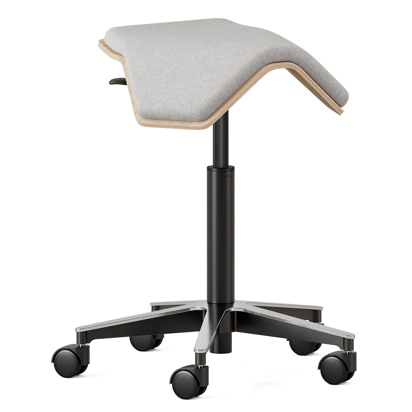 Branch Saddle Chair - Ergonomic Rolling Stool with Birch Plywood Frame and Recycled Seat Fabric - Height Adjustable Saddle Seat for Active Sitting and Better Posture - Dove