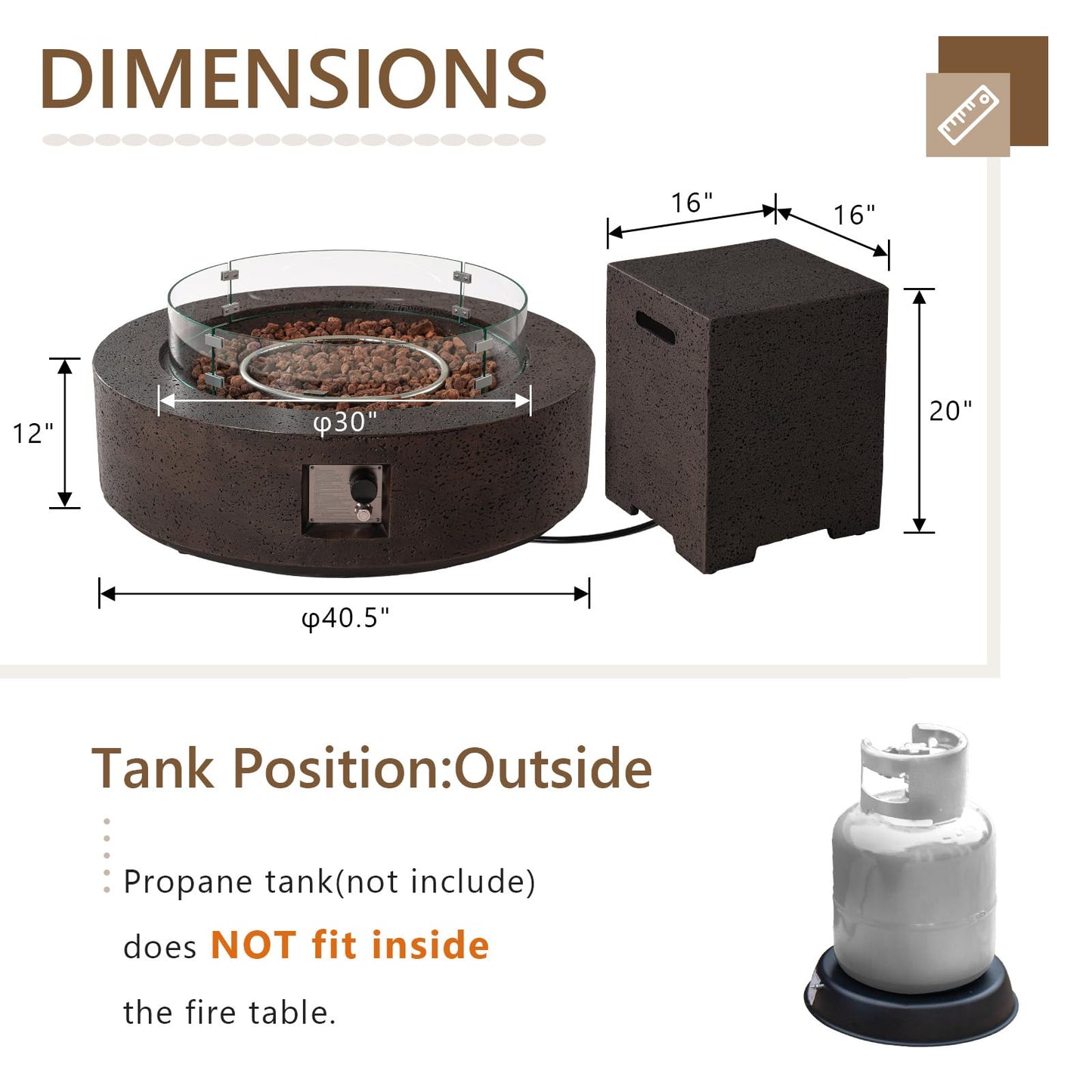 COSIEST 42 inch Outdoor Propane Fire Pit Coffee Table w Concrete Round Base Patio Heater, Certified, 50,000 BTU Stainless Steel Burner, Free Lava Rocks, Rain Cover, Wind Guard, Tank Cover
